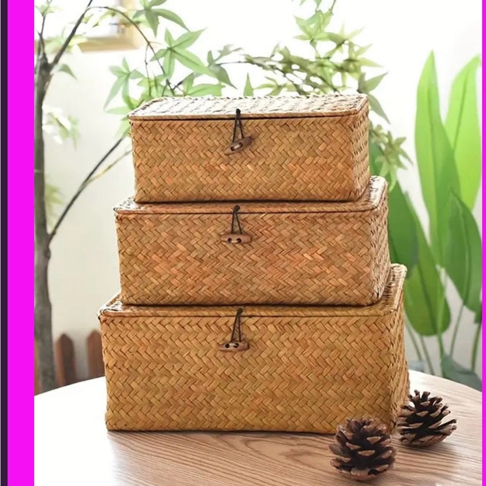 Rustic Tan Woven Storage Basket Set